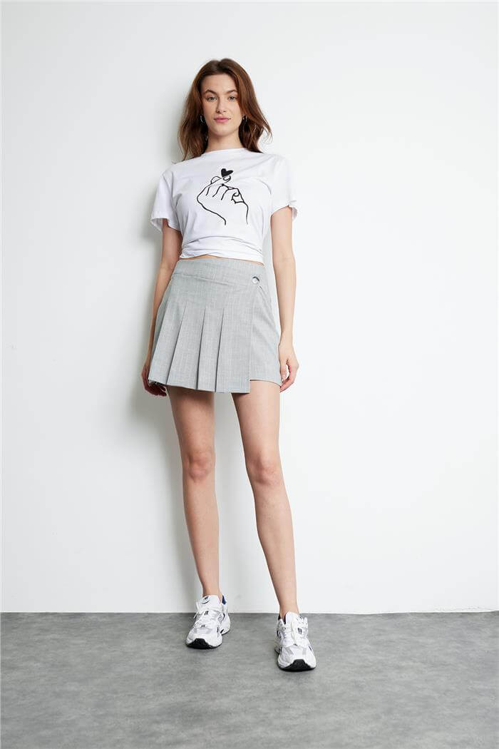 Nisan Kadın PİLELİ MİNİ ETEK GRİ N24-1868