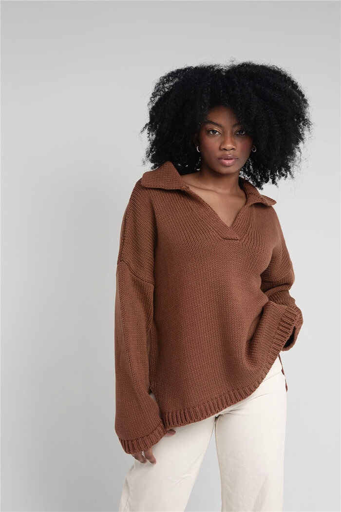 Nisan Kadın Polo Yaka Oversize Triko Kazak TABA TT3813-Z