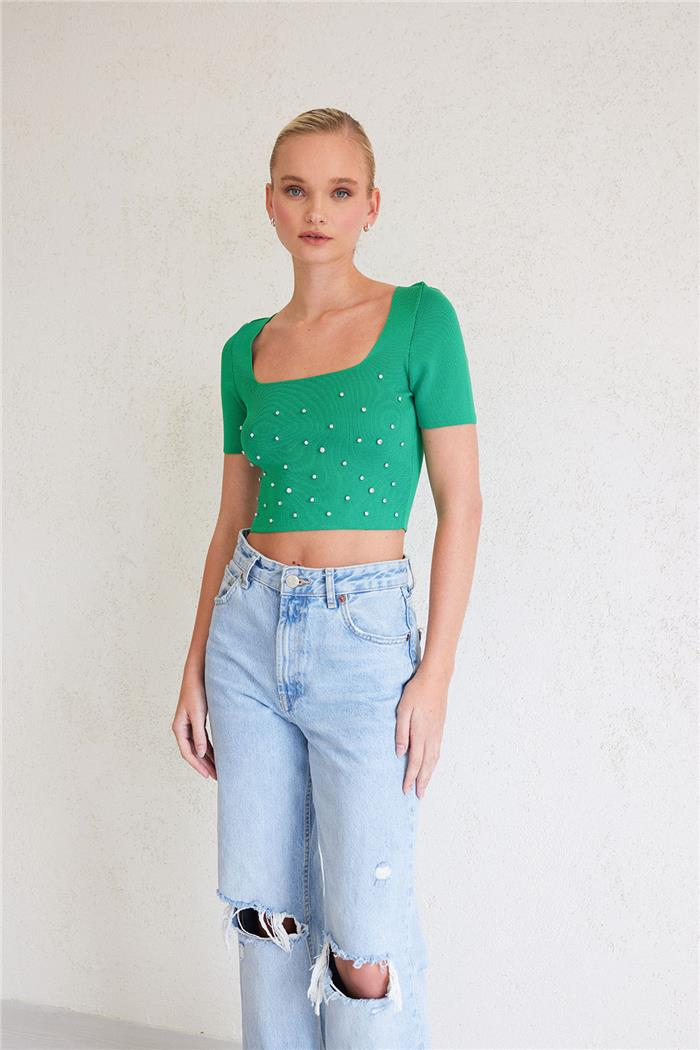 Nisan Kadın Taşlı Triko Bluz BENETTON TT3948-Z