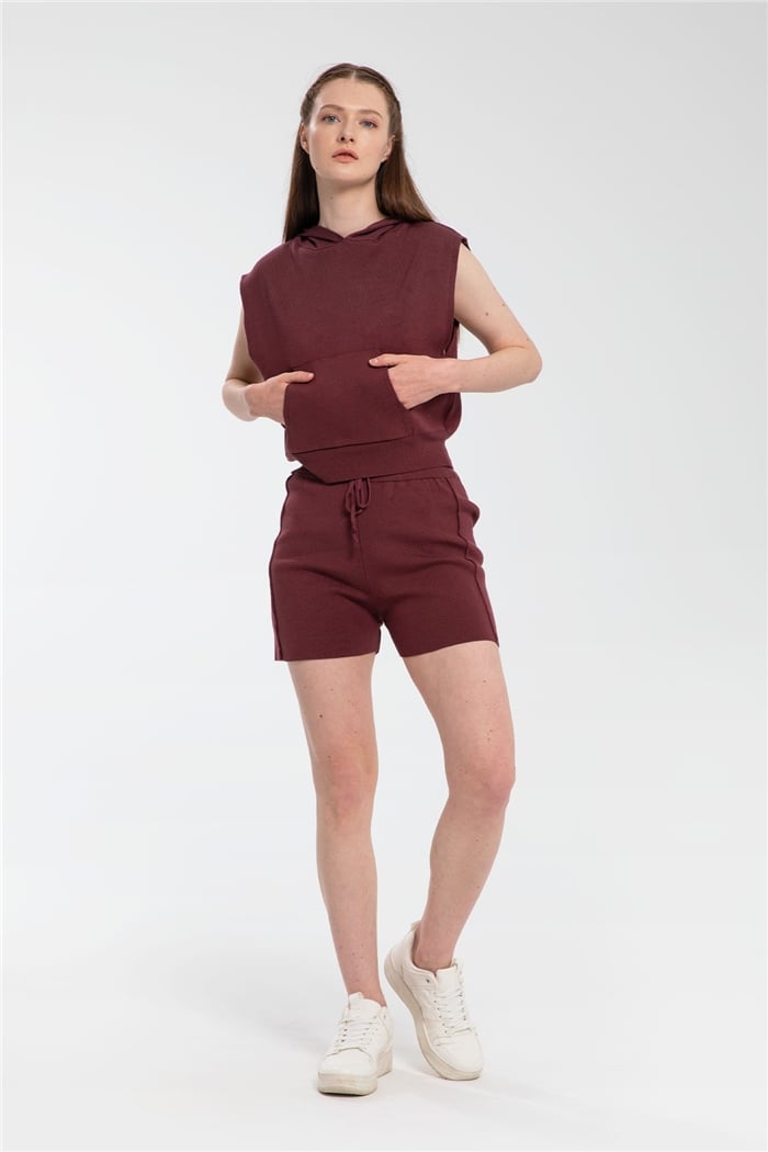 Nisan Kapşonlu Salaş Triko Sweatshirt  BORDO  TT3064-Z