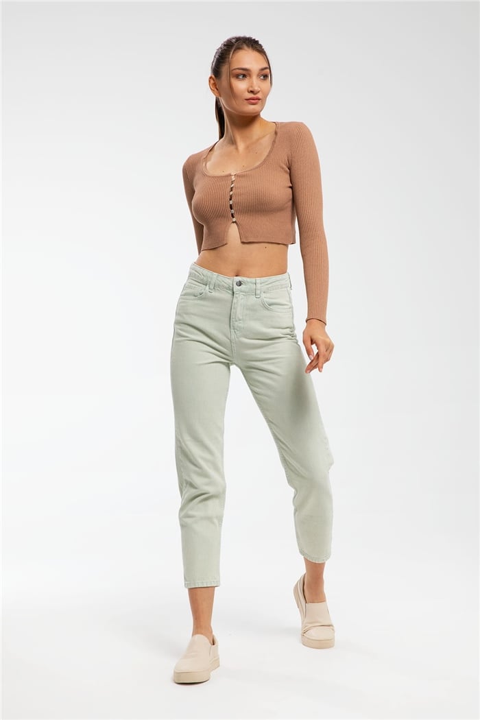 Nisan Kare Yaka Crop Triko Hırka  CAMEL  TT3139-Z