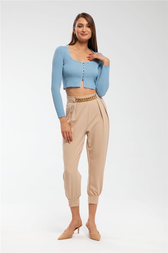 Nisan Kare Yaka Crop Triko Hırka  MAVİ  TT3139-Z