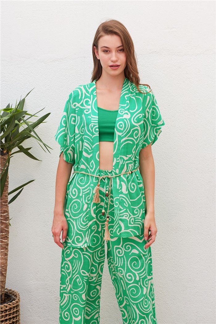 Nisan Keten Hasır Kemerli Kimono  BENETTON  N22-1468
