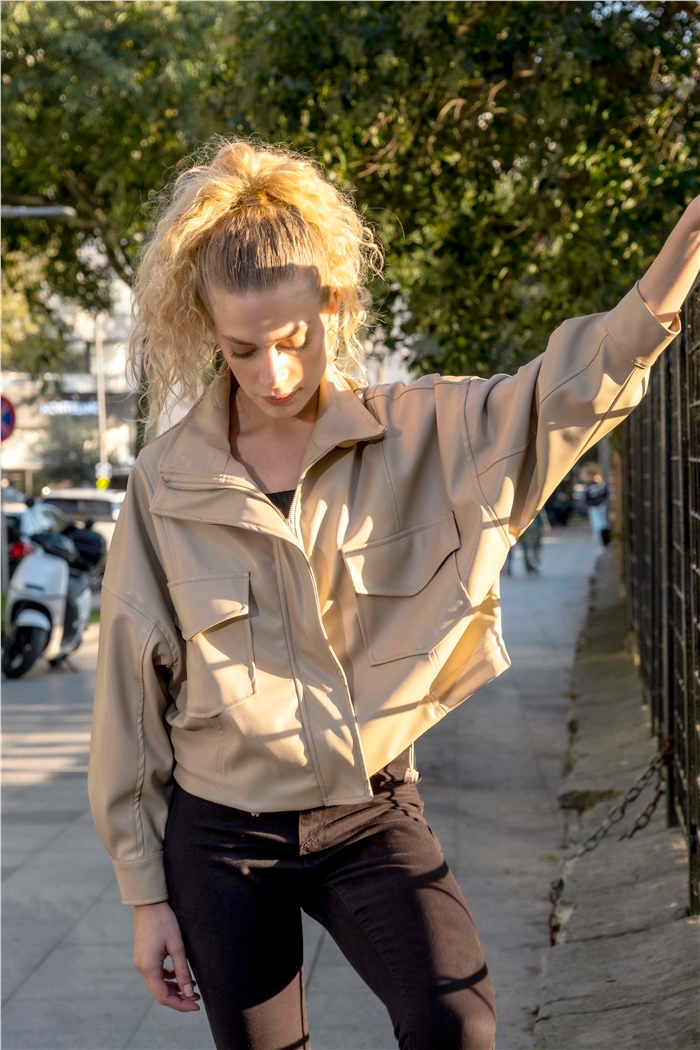 Nisan Oversize Deri Ceket  BEJ  N22-1529