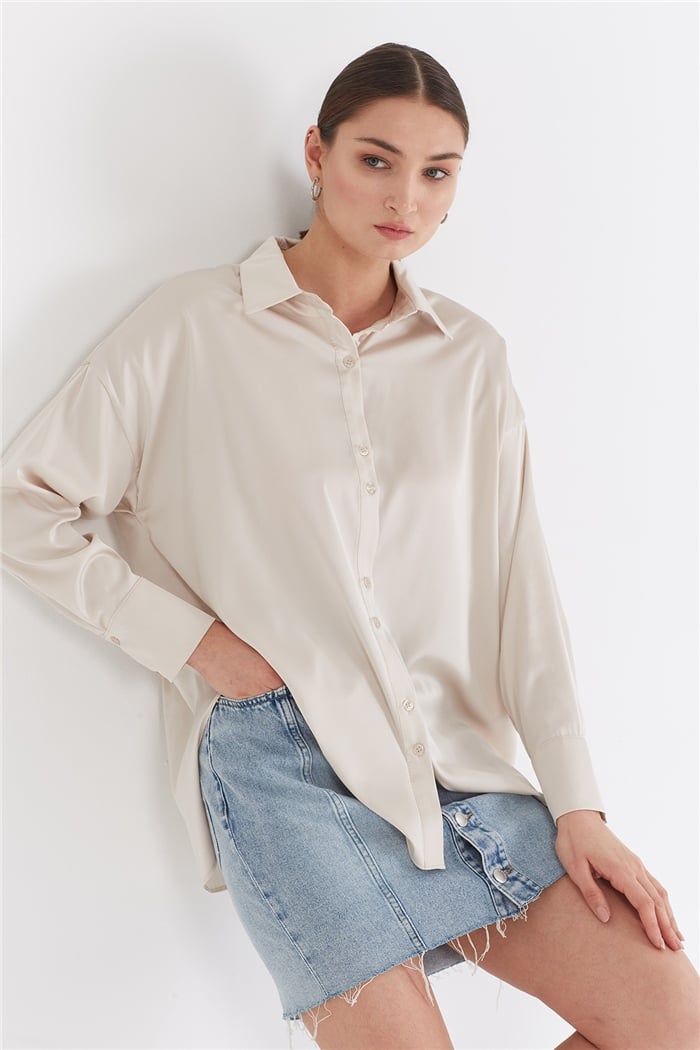Nisan OVERSIZE SATEN GÖMLEK  BEJ  N22-1307