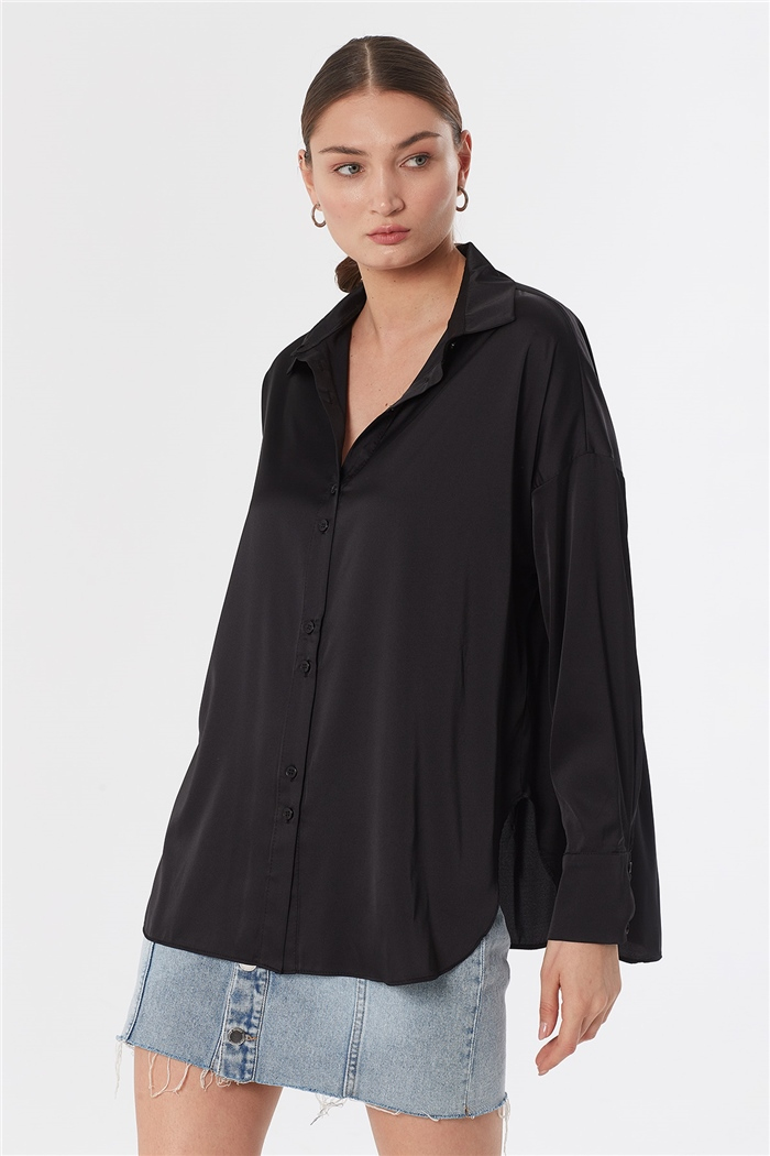 Nisan OVERSIZE SATEN GÖMLEK  SİYAH  N22-1307