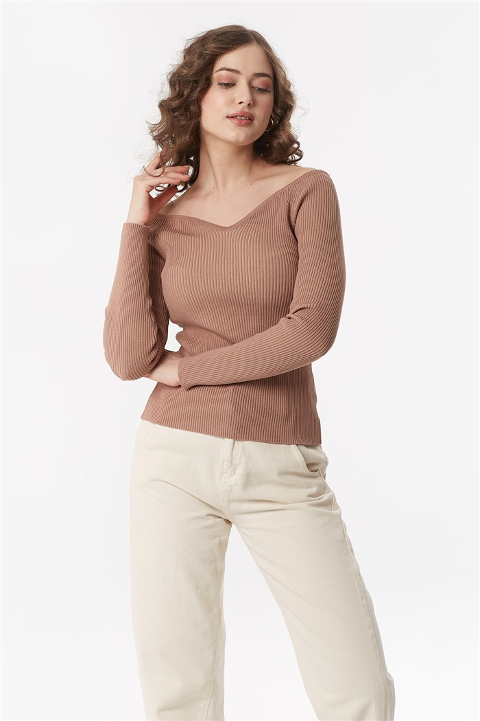 Nisan PRENSES YAKA FİTİLLİ KAZAK  CAMEL  TT3401-Z