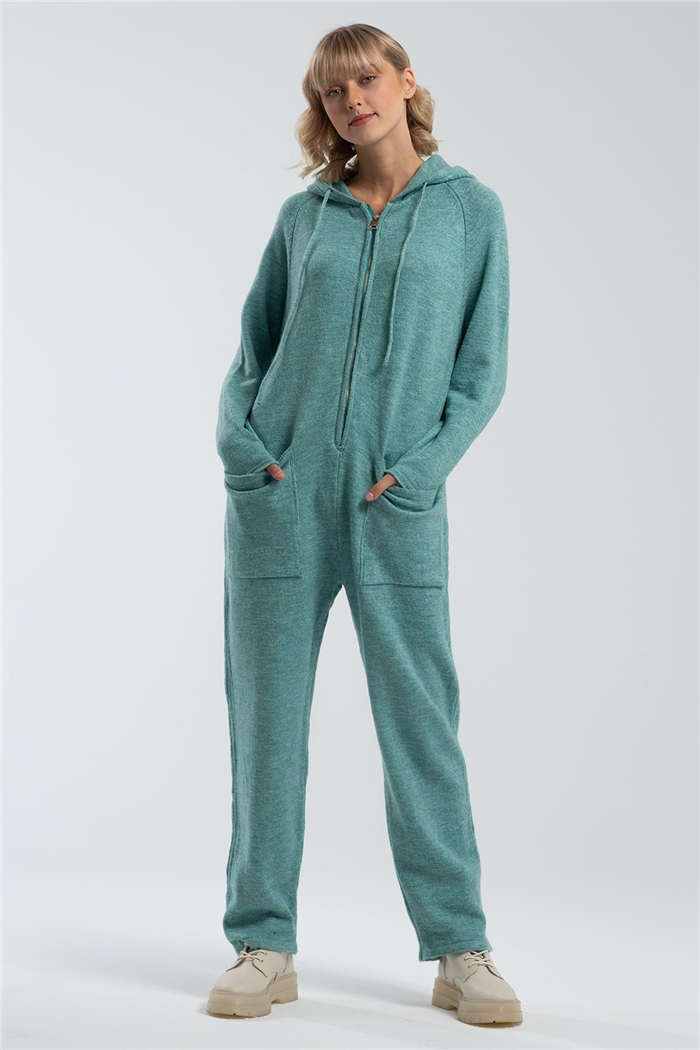 Nisan Reglan Kol Kapşonlu Triko Tulum  MİNT YEŞİLİ  TT2962-Z