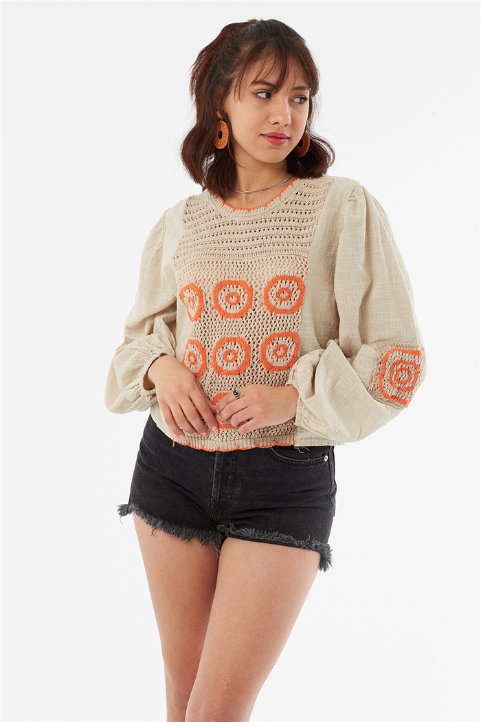 Nisan Triko Garnili Bluz  ORANJ  N22-1395
