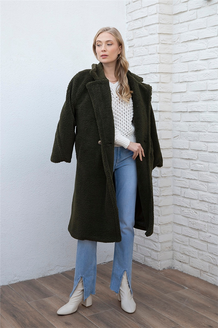 Nisan Uzun Peluş Mont  HAKİ  N22-1560