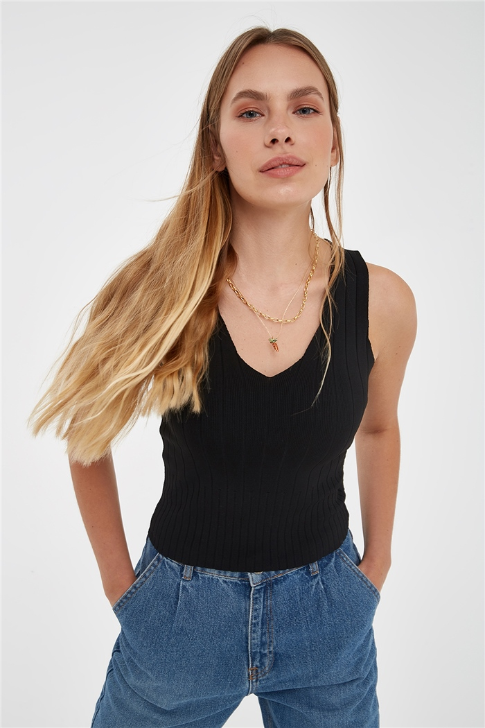 Nisan V Yaka Triko Atlet  SİYAH  TT2386-S