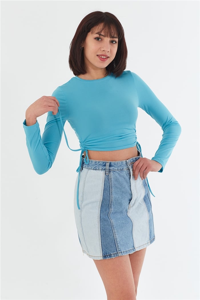 Nisan YAN BİYE DETAYLI BLUZ  AQUA  N22-1353