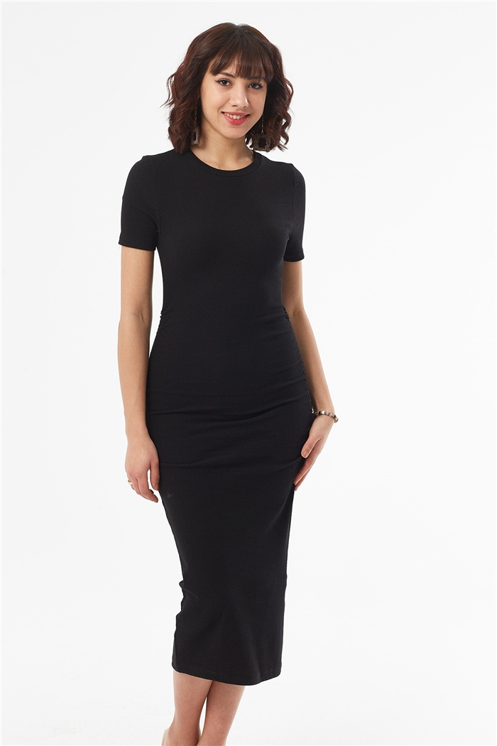 Nisan YAN LASTİK DETAYLI KAŞKORSE ELBİSE  SİYAH  N22-1405