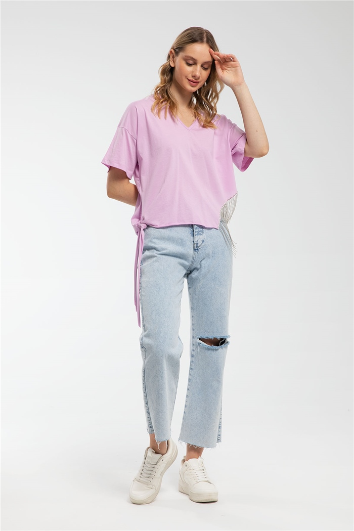 Nisan Yanı Zincirli Bluz  LİLA  N21-1065