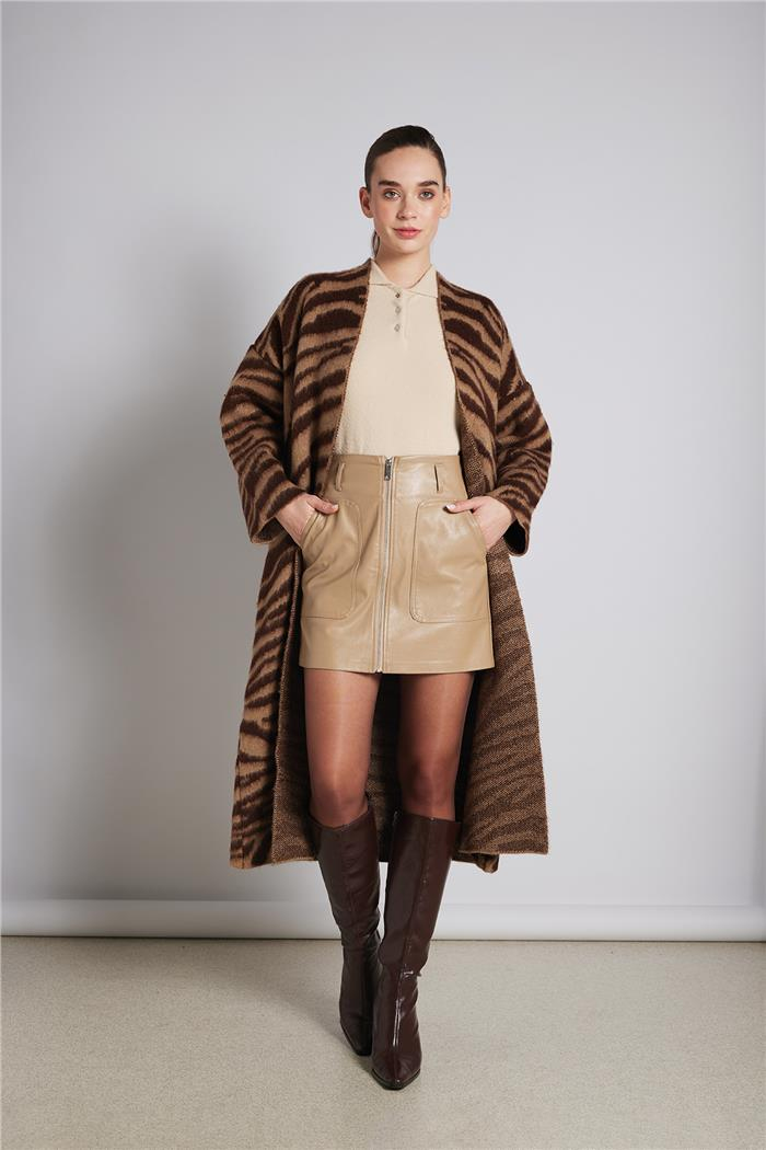 Nisan  ZEBRA DESEN TRİKO HIRKA KAHVE-CAMEL TT4451-Z