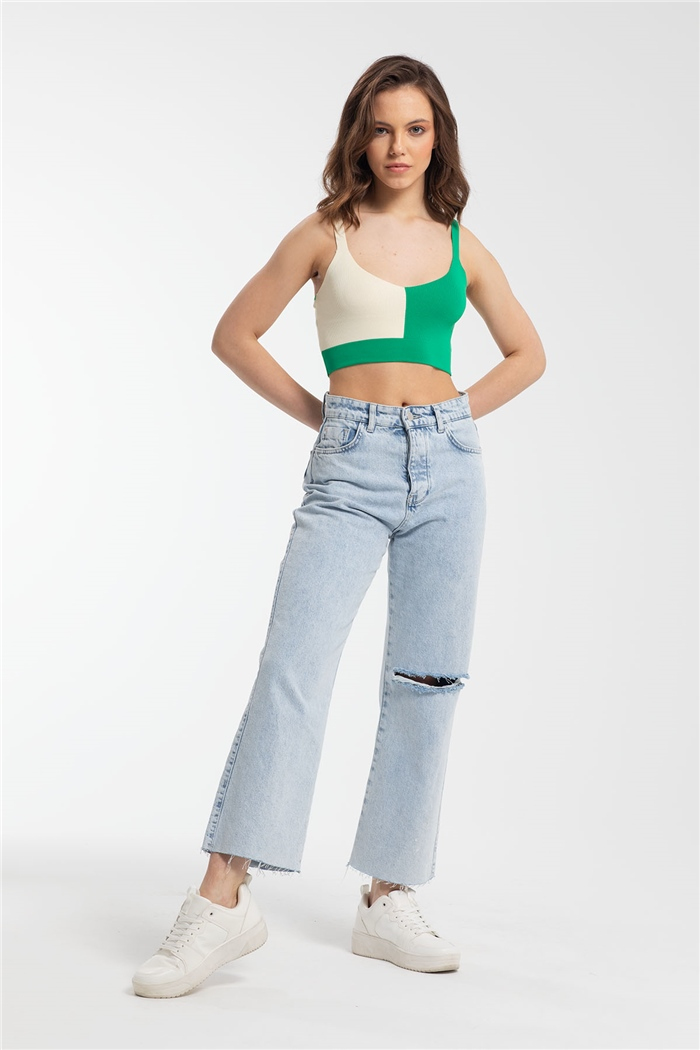 Nisan Zıt Renkli Triko Crop  YEŞİL  TT3130-Z