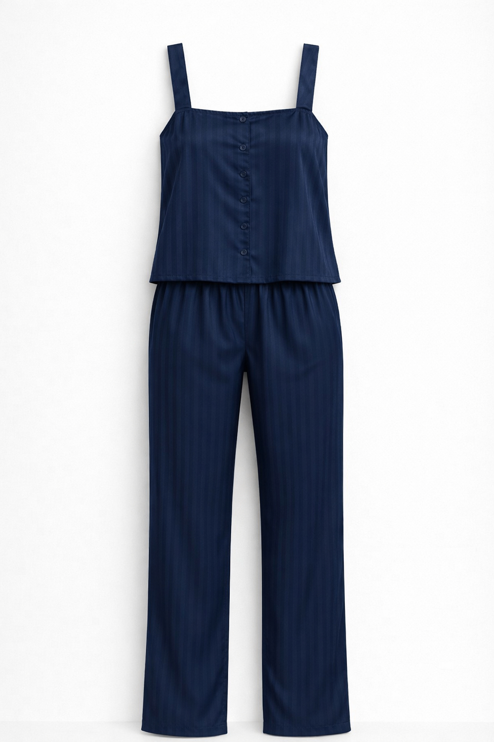 Askılı İndigo Saten Pijama Takımı