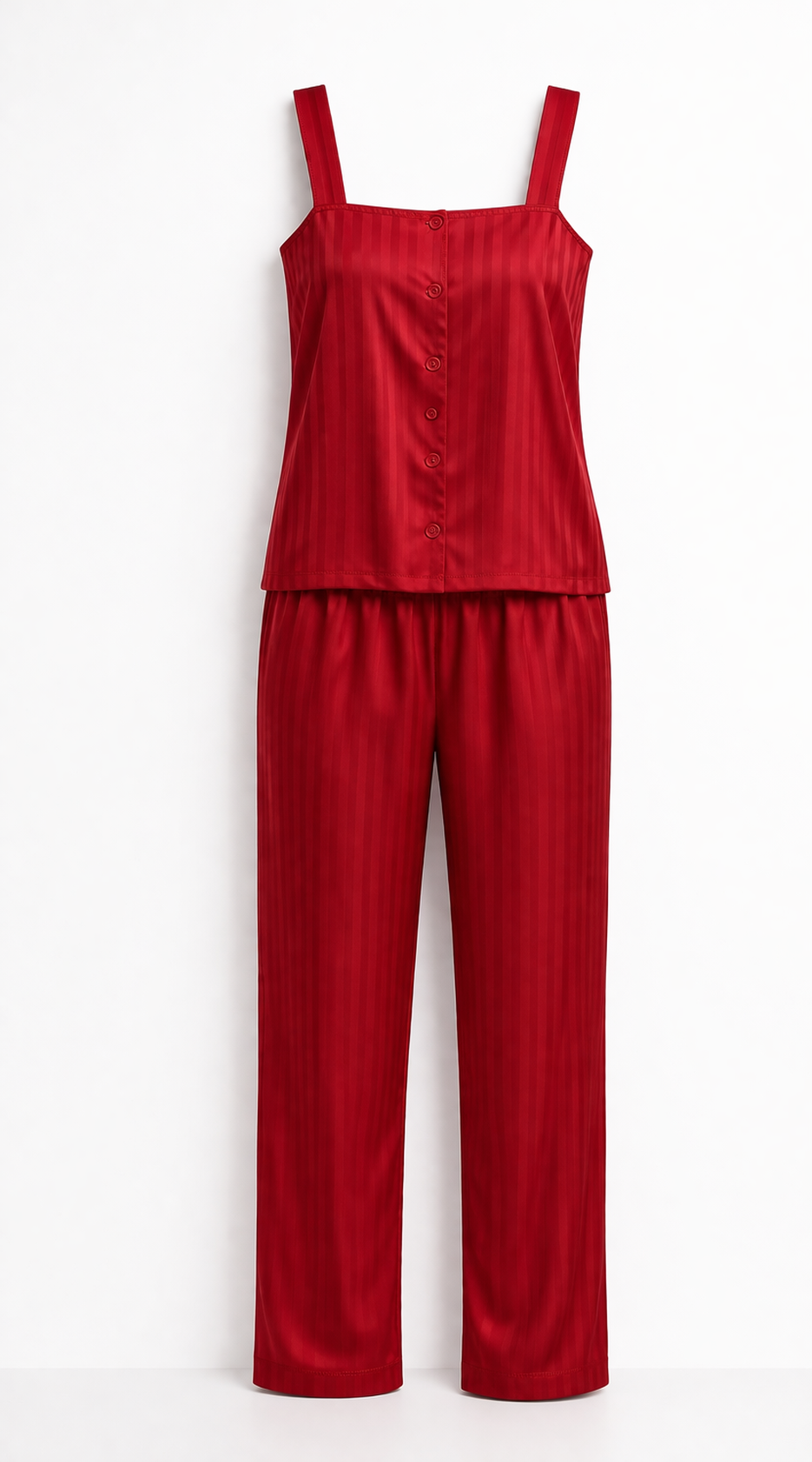 Askılı Kırmızı Saten Pijama Takımı