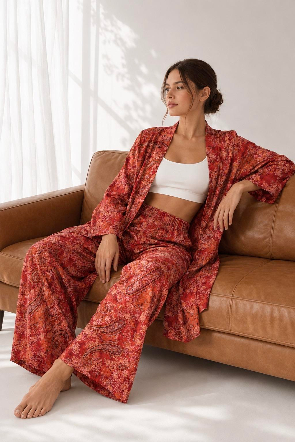Etnik Desenli Viskon Kaftan Kadın Takım
