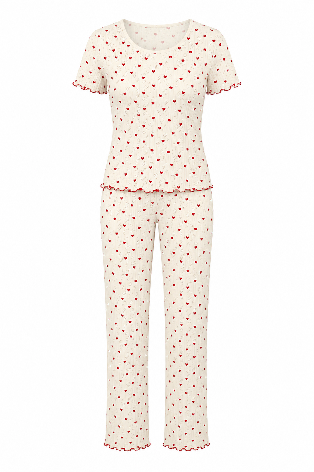Kalpli Pamuk Ajurlu Kaşkorse Kadın Pijama Takımı