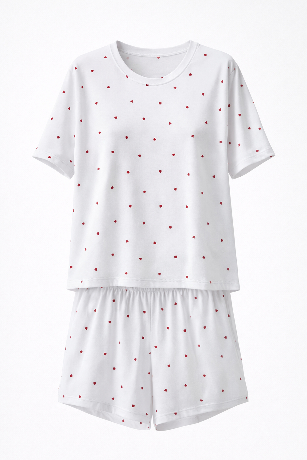 Kırmızı Kalp Desenli Şort Pijama Takımı