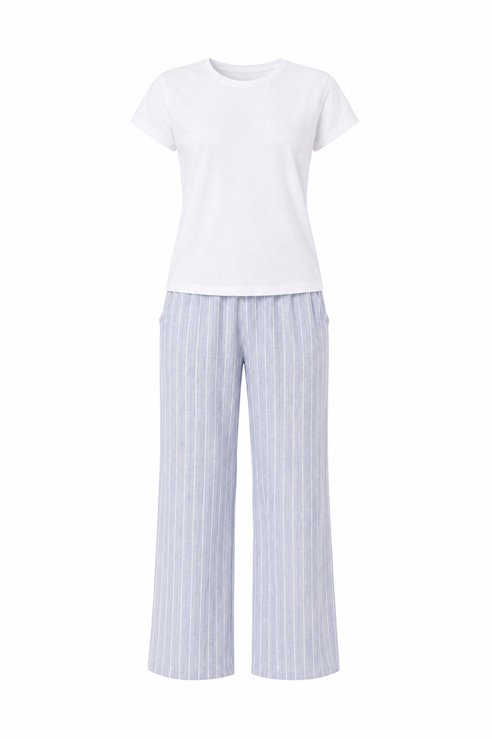 Mavi Çizgili Pantolon Tişört Pijama Takımı