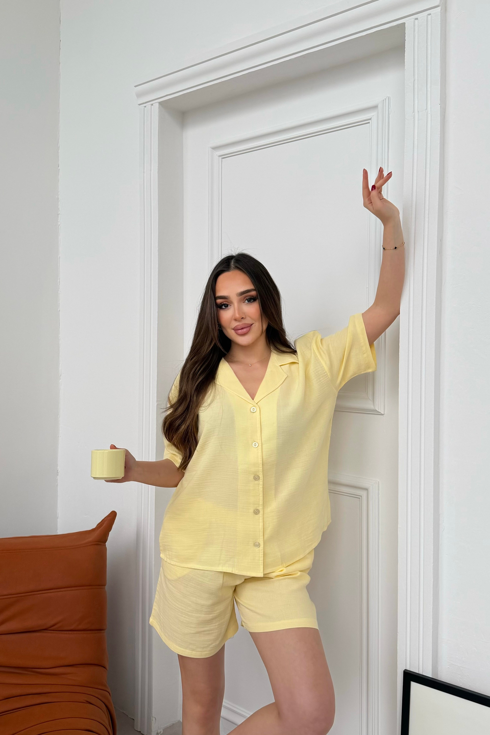 Sarı Müslin Şort Pijama 