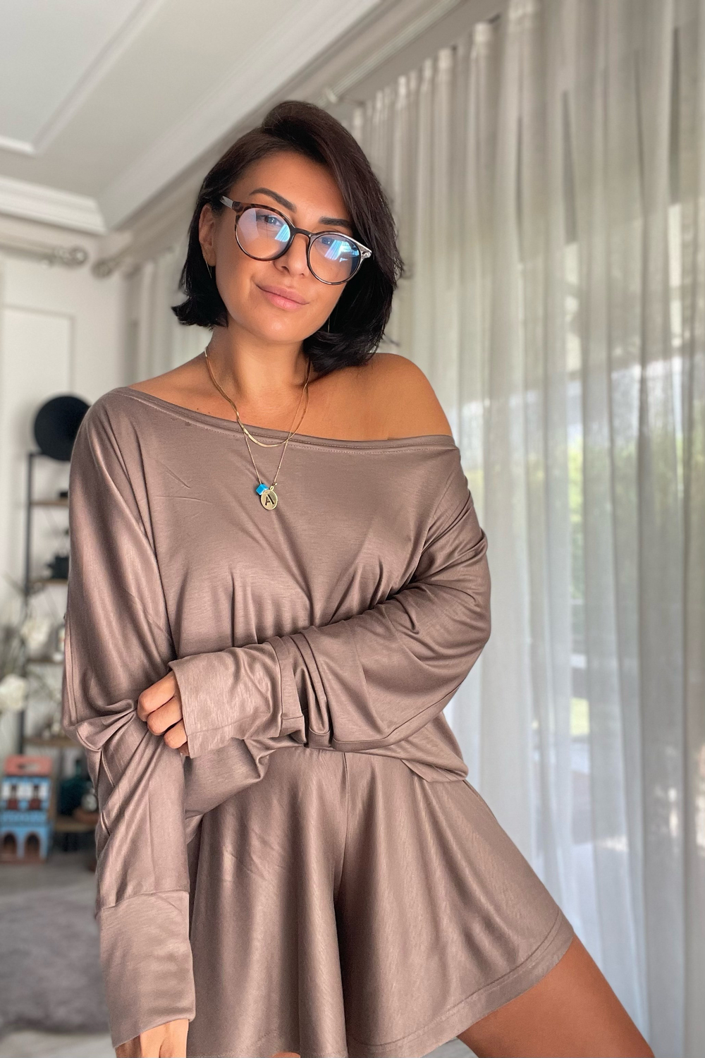 Vizon Tek Omuz Penye Şort Takım