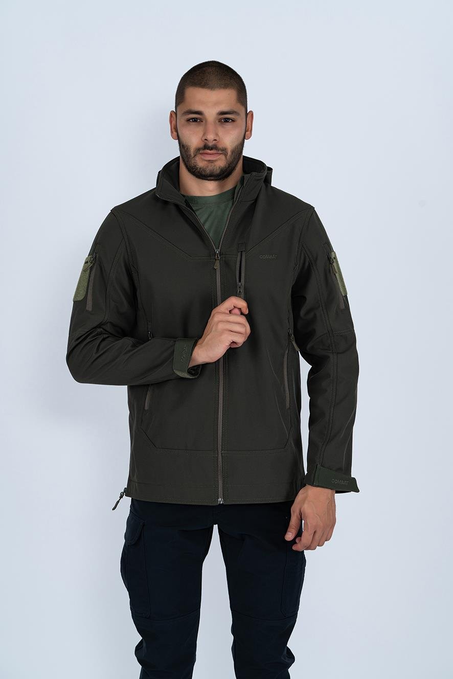 Combat Tactical Outdoor Taktik Mont Spor Kapüşonlu İçi Astarlı Mont Mevsimlik Softjell Dik Yaka Mont - 307C
