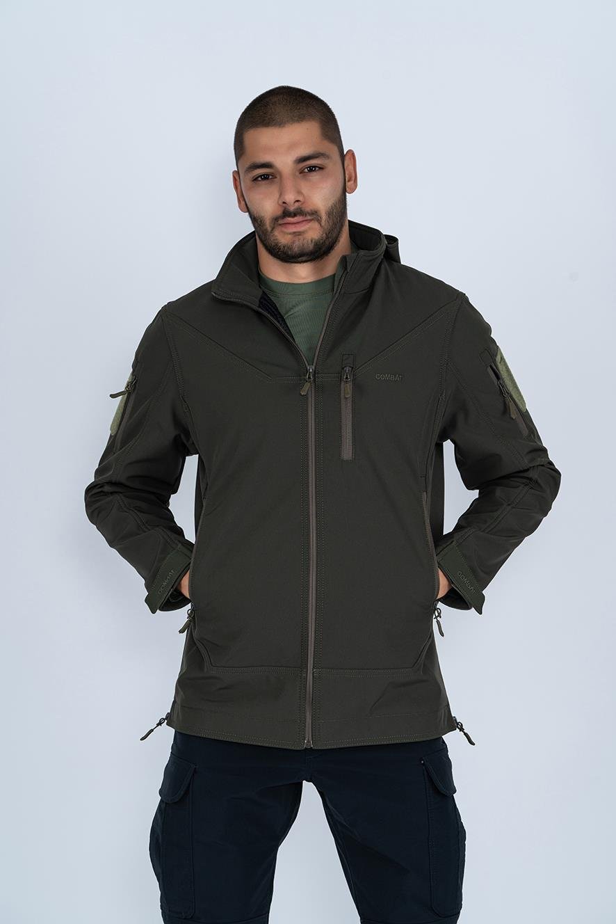 Combat Tactical Outdoor Taktik Mont Spor Kapüşonlu İçi Astarlı Mont Mevsimlik Softjell Dik Yaka Mont - 307C