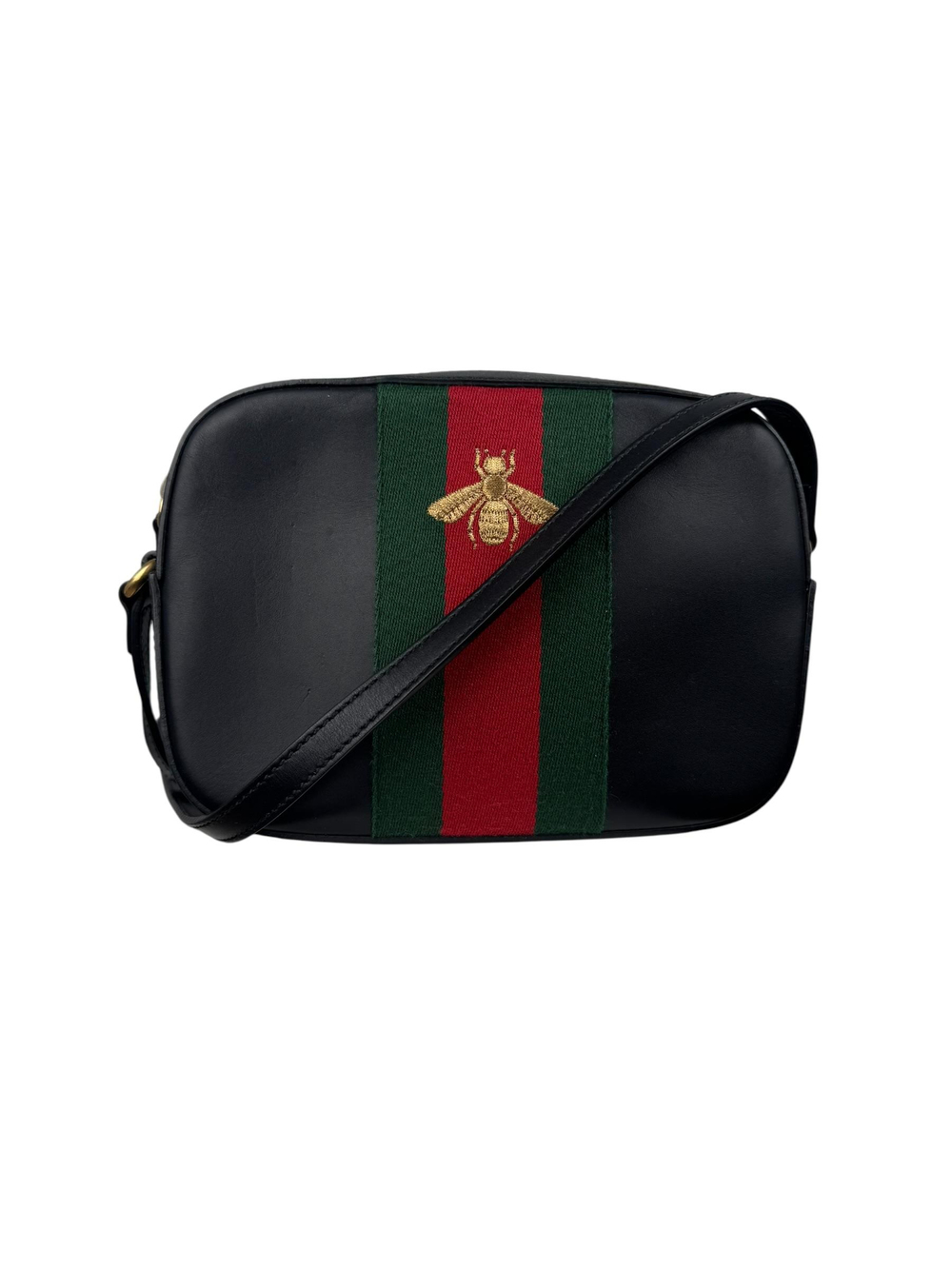  GUCCI LEATHER WEBBY BEE CAMERA BAG