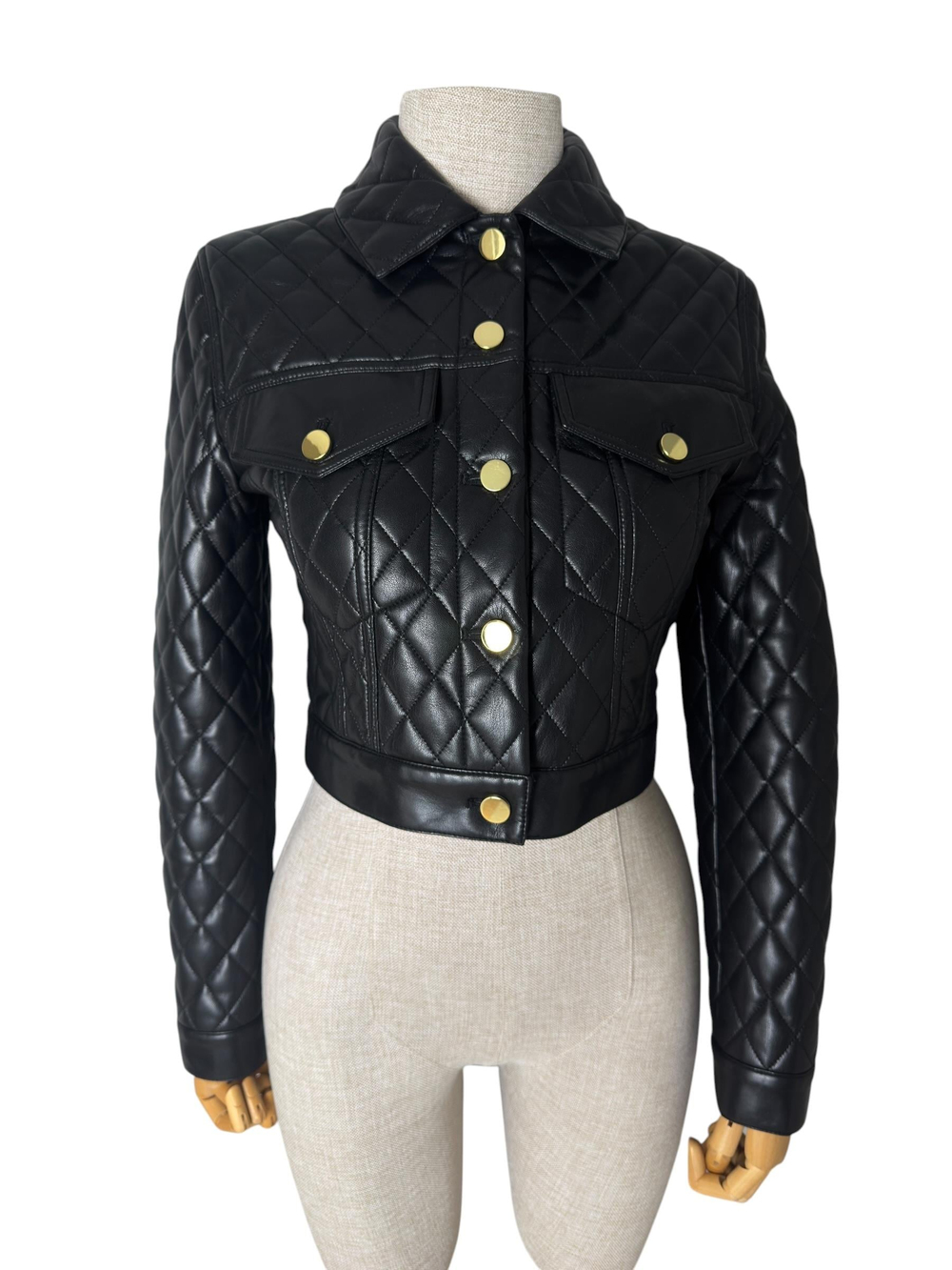 ALICE OLIVIA BLACK QUILTED JACKET