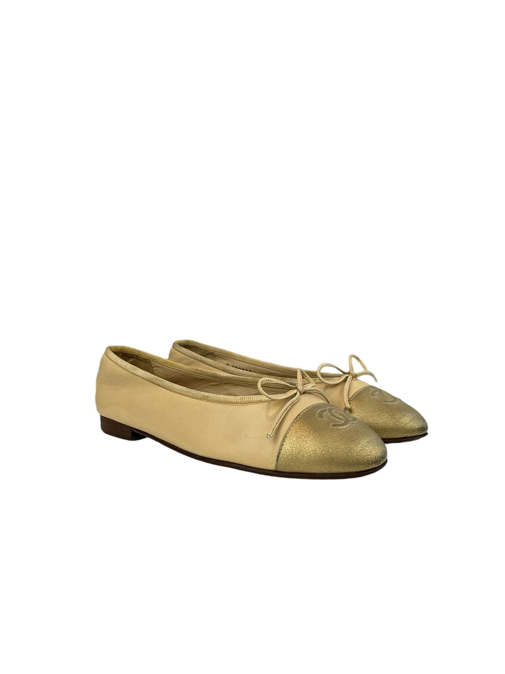 CHANEL BEIGE GOLD BALLET FLATS 