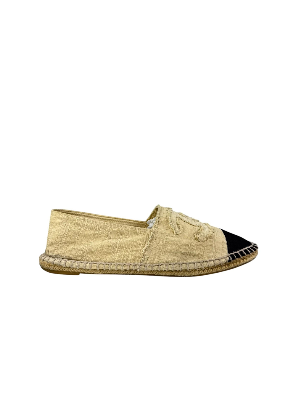 CHANEL BEIGE LINEN CC LOGO ESPADRILLES