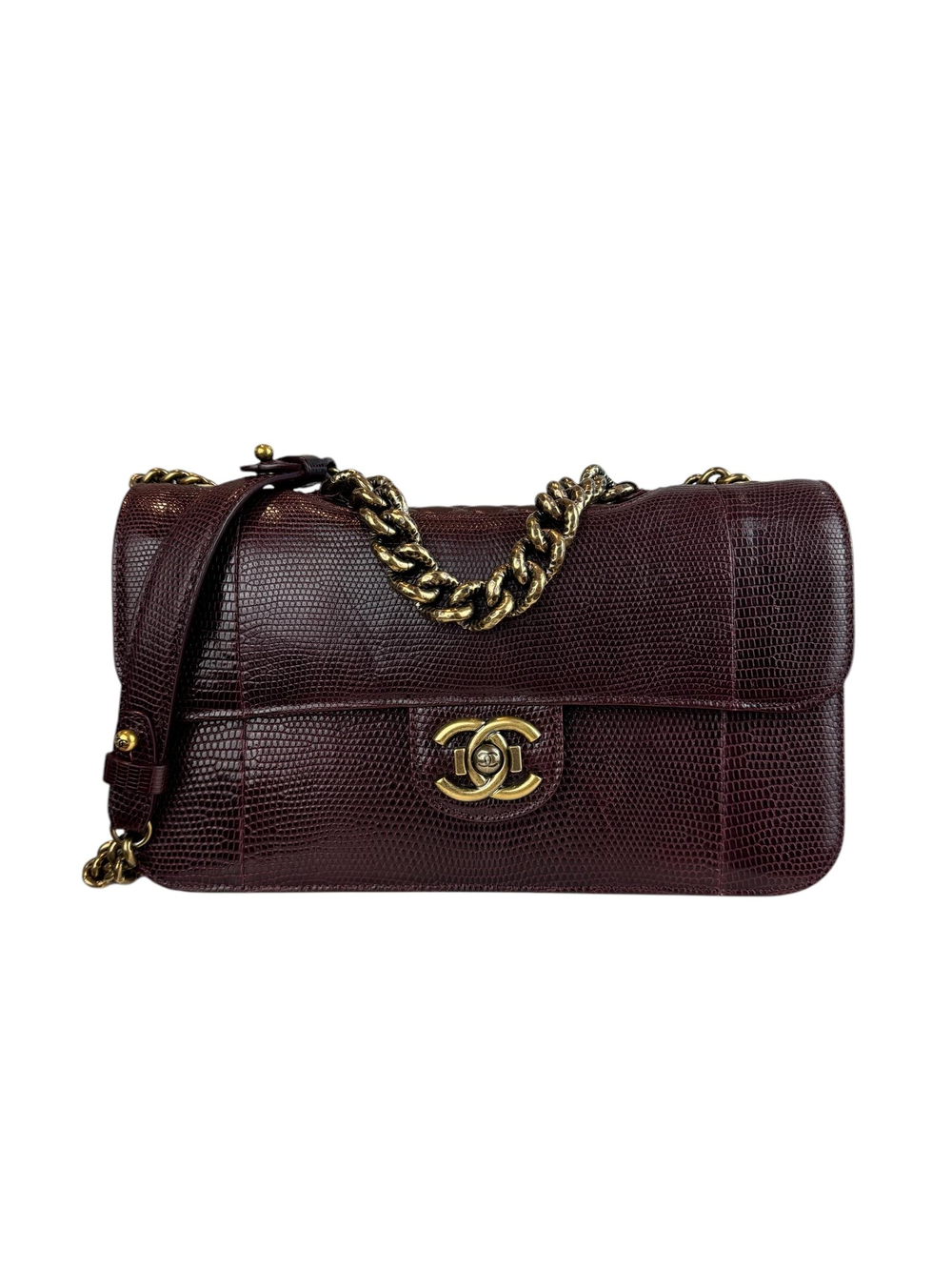 CHANEL BURGUNDY LIZARD LEATHER BAG