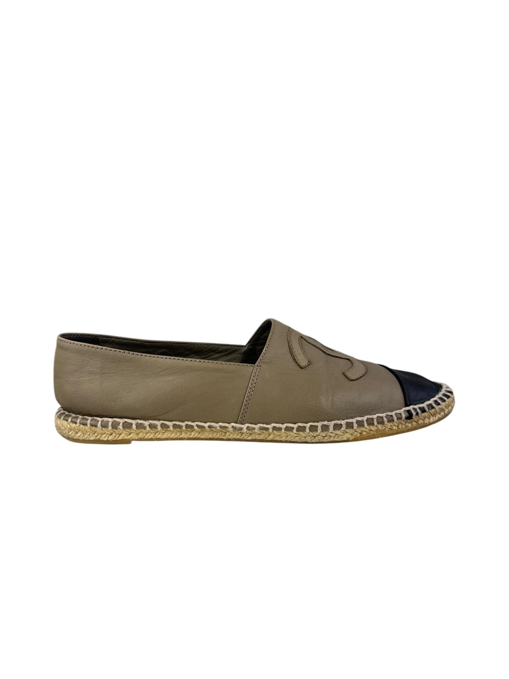 CHANEL MINK LEATHER CC LOGO ESPADRILLES 