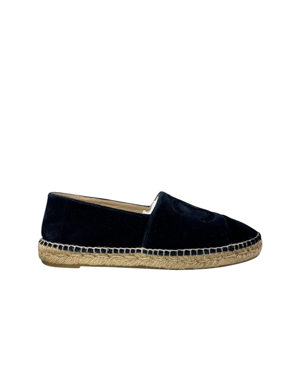 CHANEL NAVY VELVET ESPADRILLES
