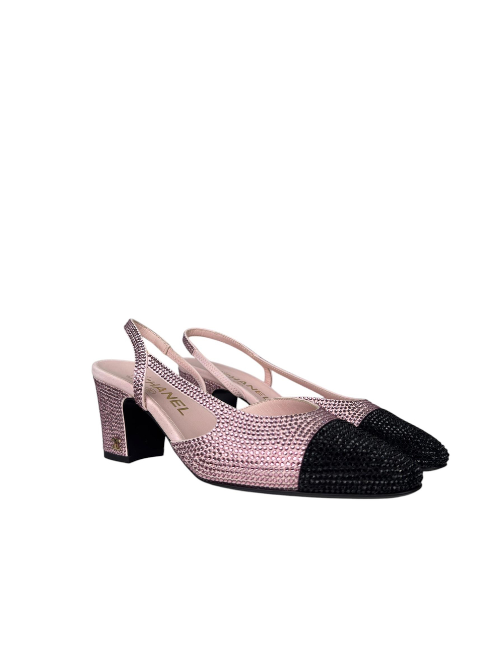 CHANEL PINK STRAS CAP TOE  CC SLINGBACK