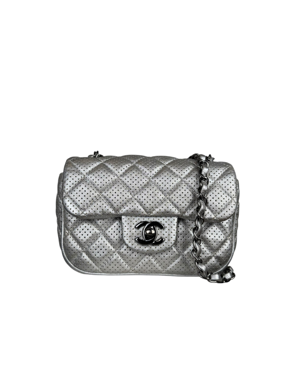 CHANEL SILVER QUILTED SINGLE FLAP BAG