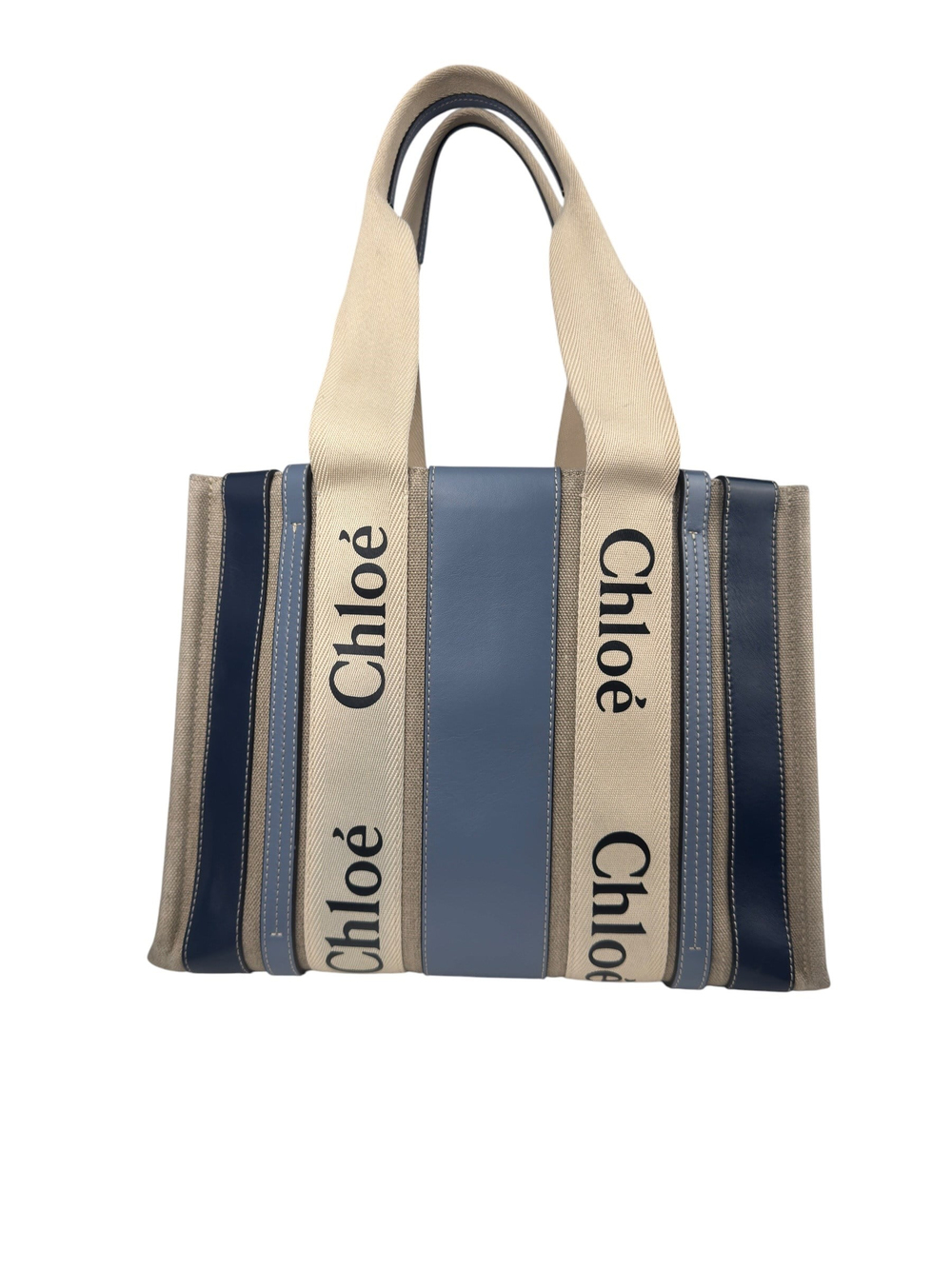 CHLOE BLUE STRIPED CANVAS TOTE BAG