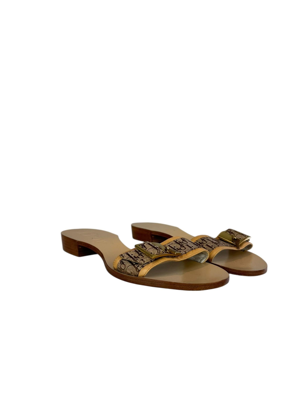 CHRISTIAN DIOR BEIGE MONOGRAM SLIDE MULES
