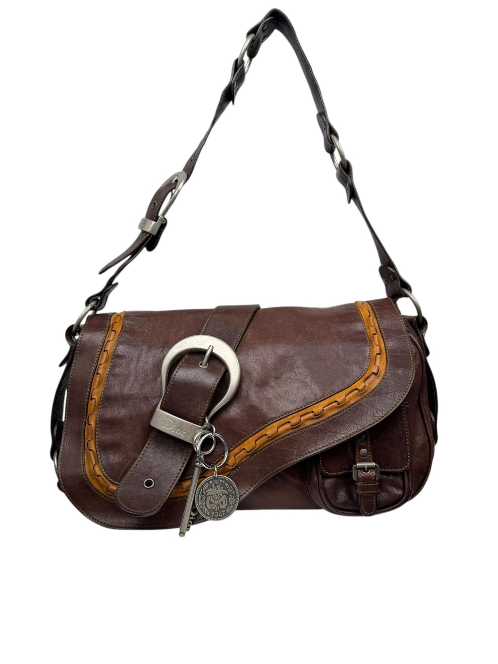 CHRISTIAN DIOR DARK BROWN GAUCHO SADDLE BAG