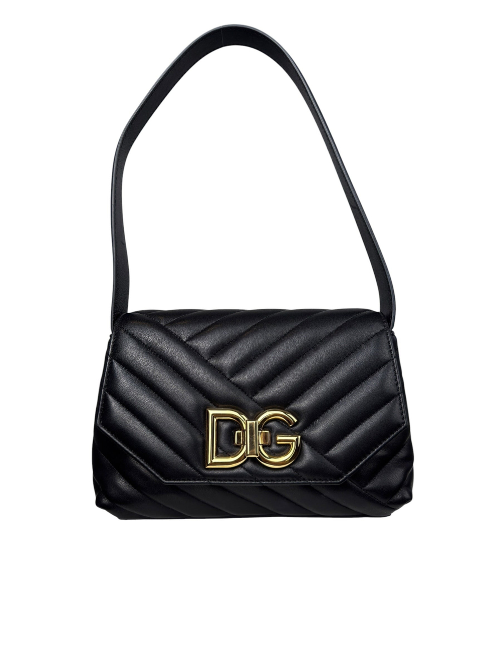 DOLCE GABBANA BLACK PADDED LEATHER SHOULDER BAG