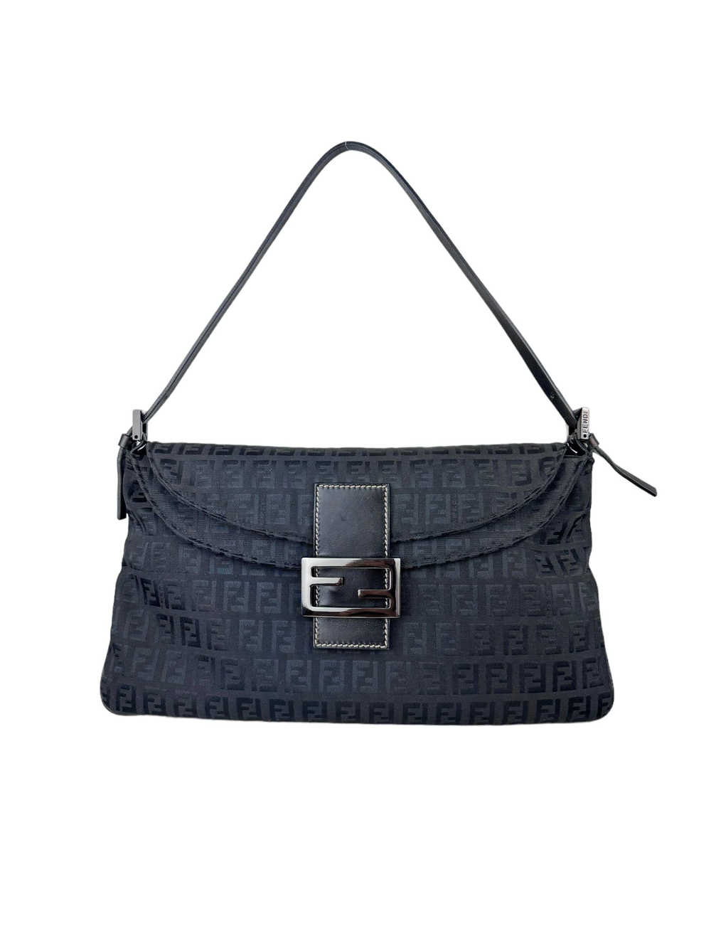FENDI BLACK ZUCCHINO DOUBLE FLAP BAGUETTE