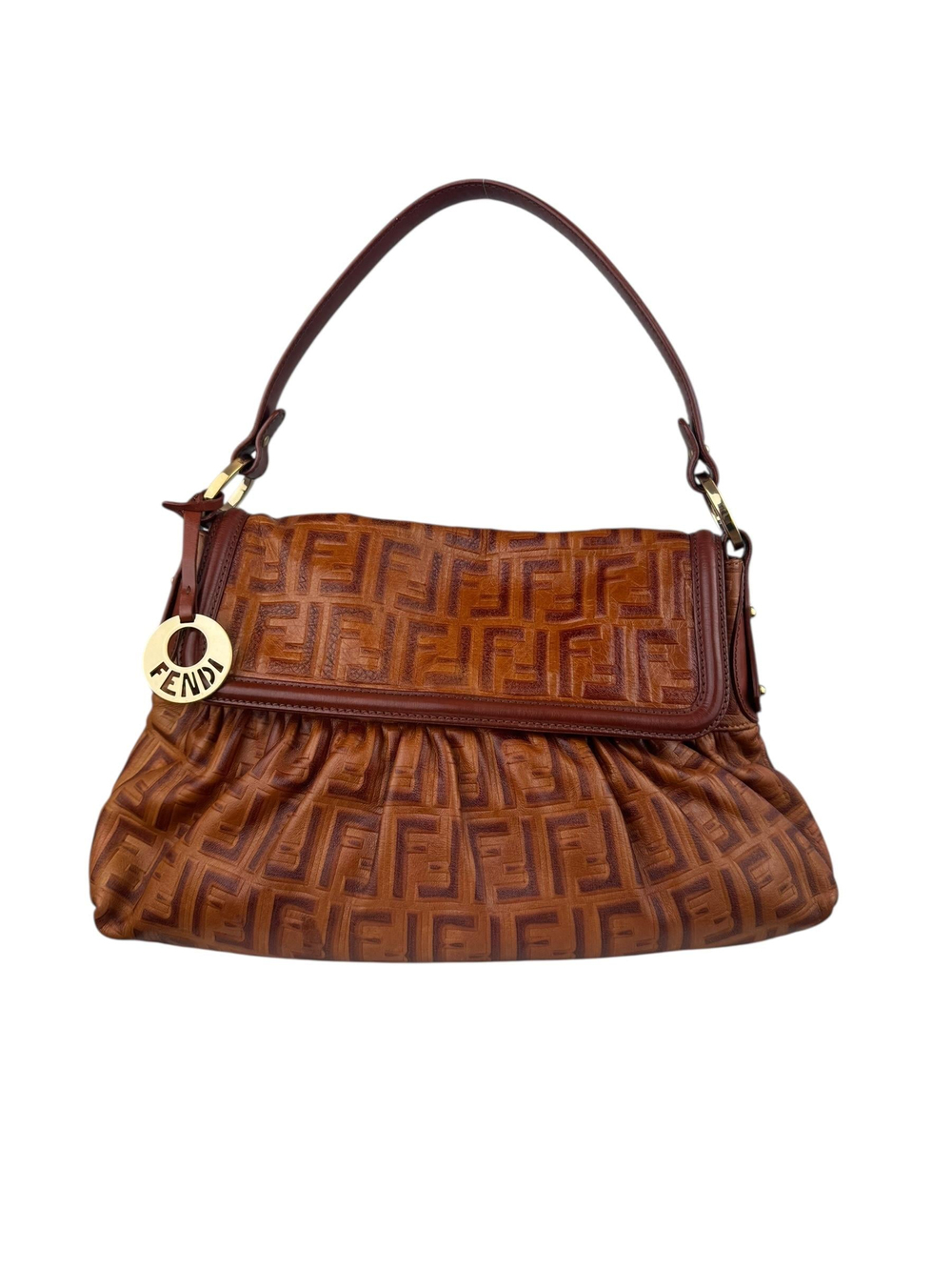 FENDI BROWN ZUCCA CHEF SHOULDER BAG