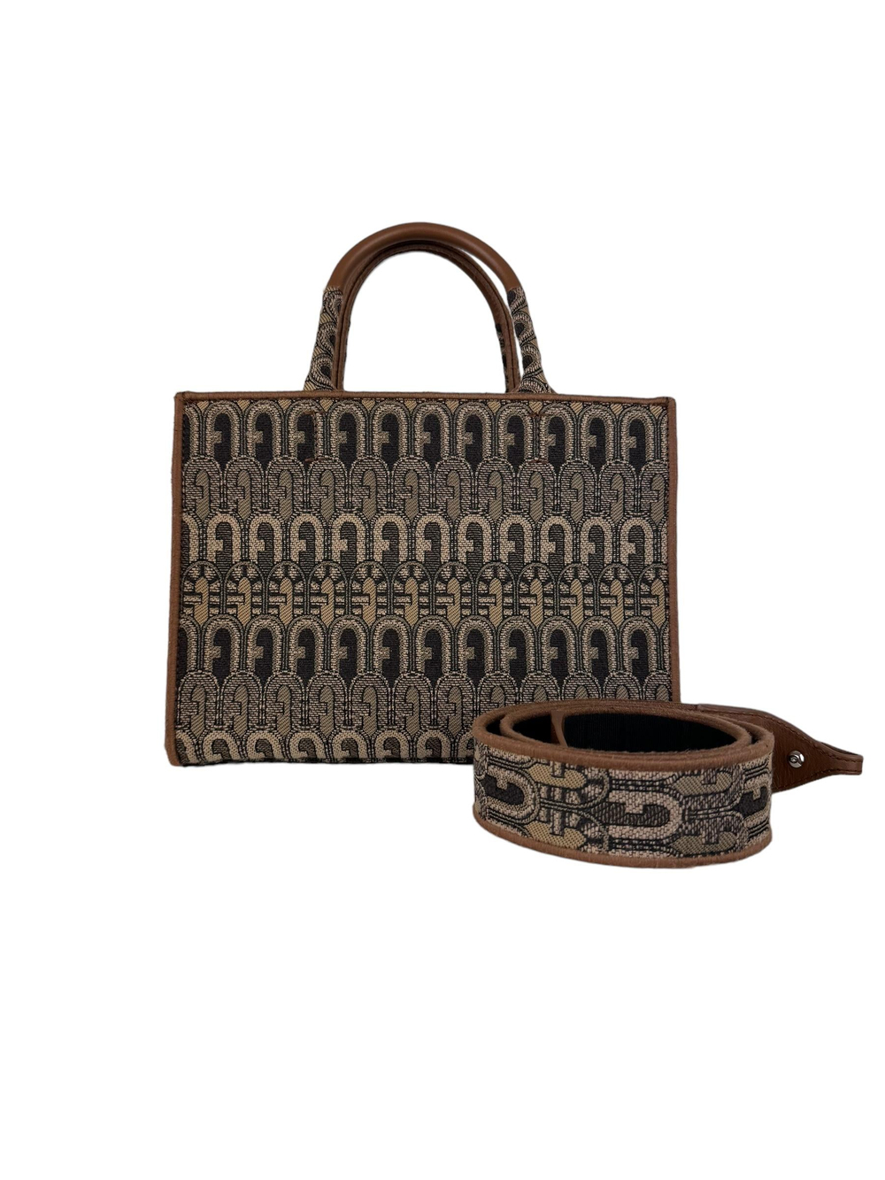 FURLA TONI ANTRACITE JACQUARD TOTE BAG