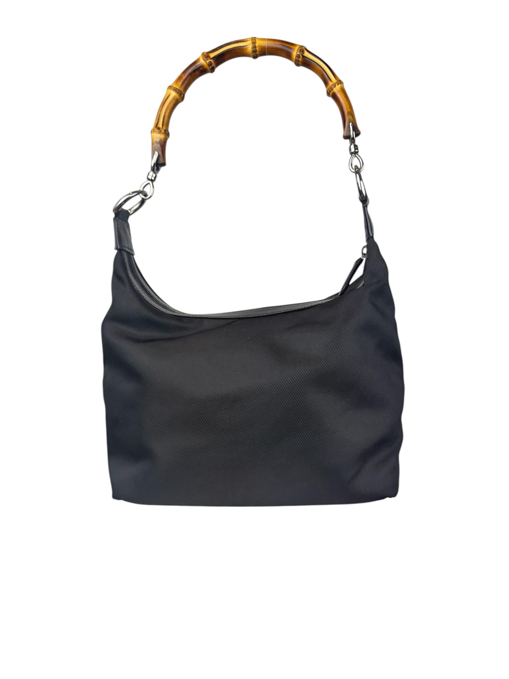 GUCCI BLACK CANVAS BAMBOO SHOULDER BAG