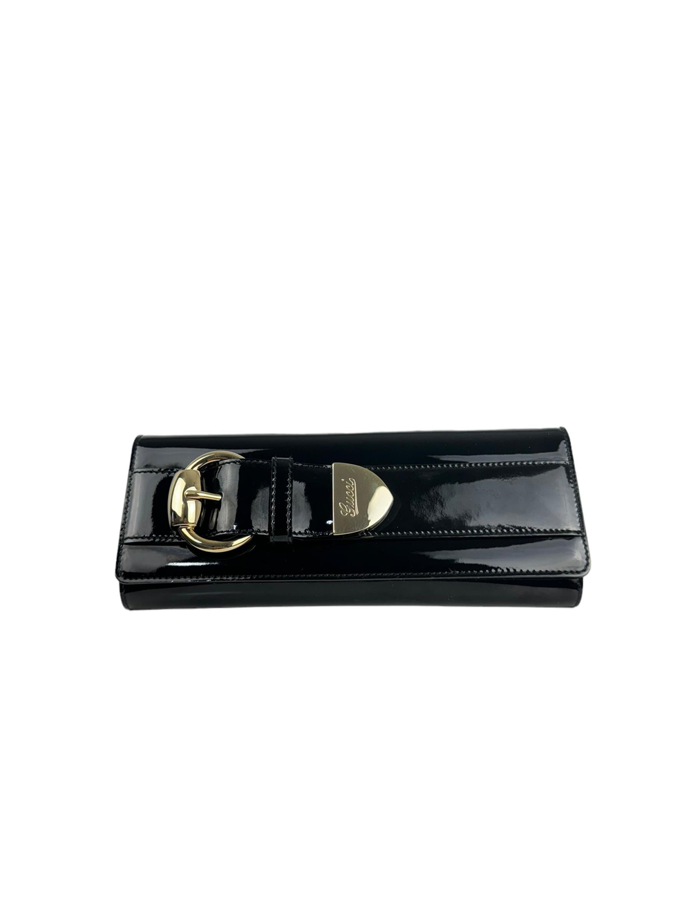 GUCCI BLACK PATENT LEATHER CLUTCH BAG