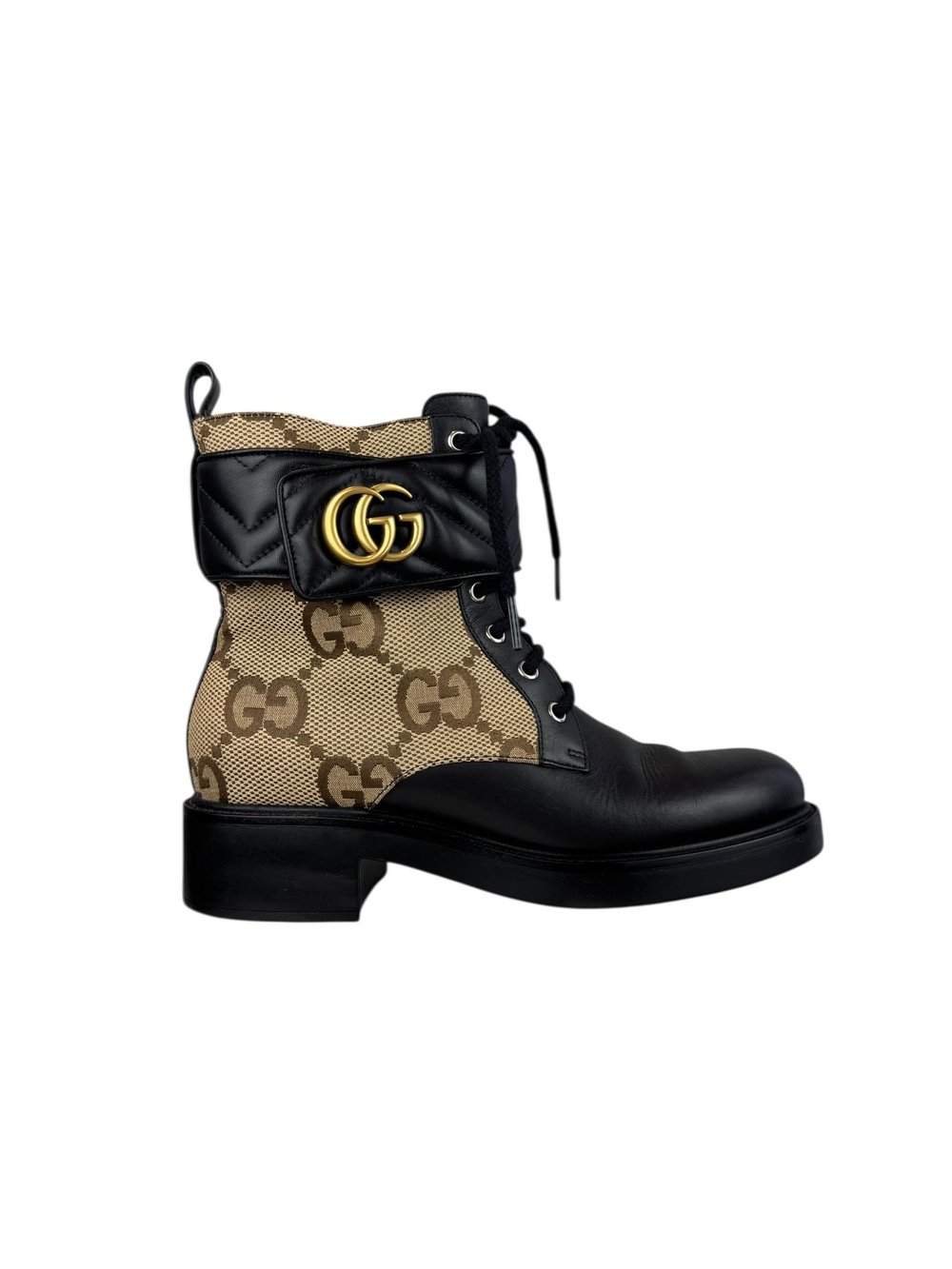GUCCI GG LOGO PRINT COMBAT BOOTS