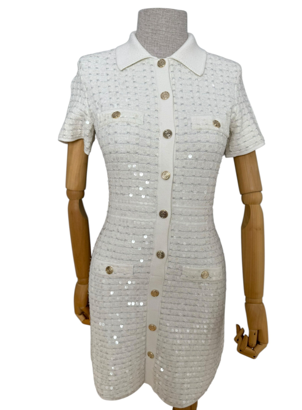 MAJE SEQUIN WHITE DRESS